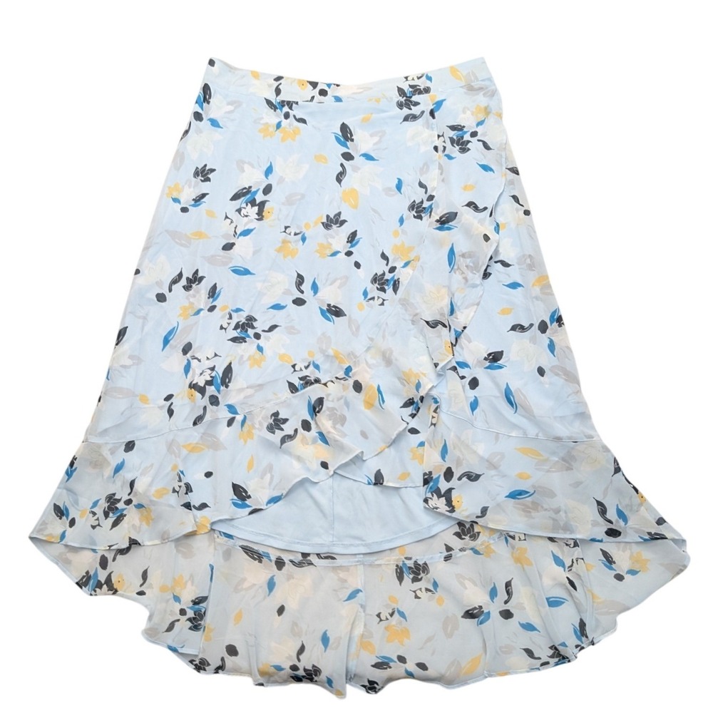 Lane Bryant Skirt Womens 14/16 Light Blue Floral High-Low Ruffle Faux Wrap Midi